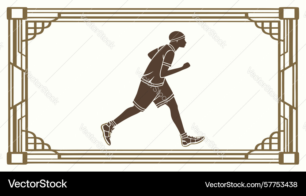 Dynamic runner in abstract geometric frame design vector image