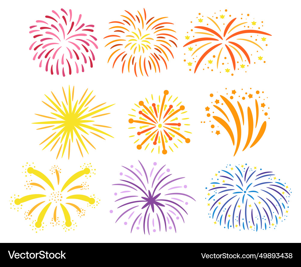 Fireworks design elements set vibrant explosive Vector Image