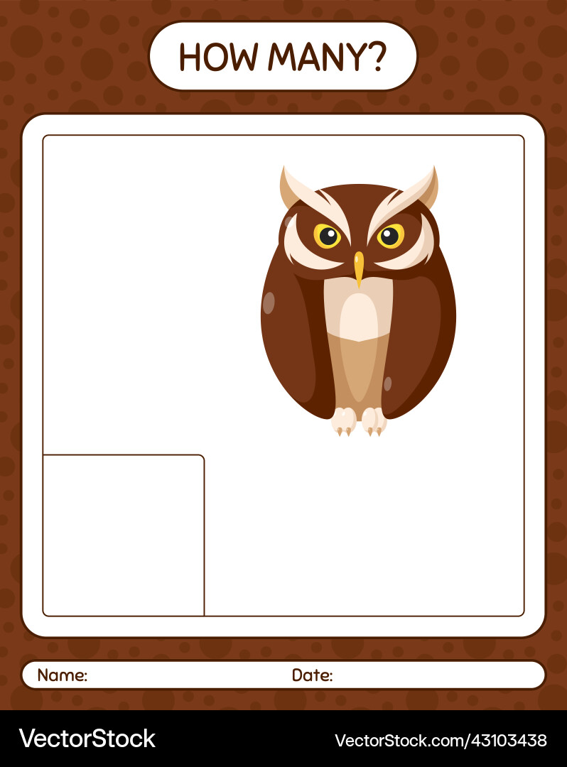 How many counting game with owl worksheet How many counting game with owl worksheet vector image