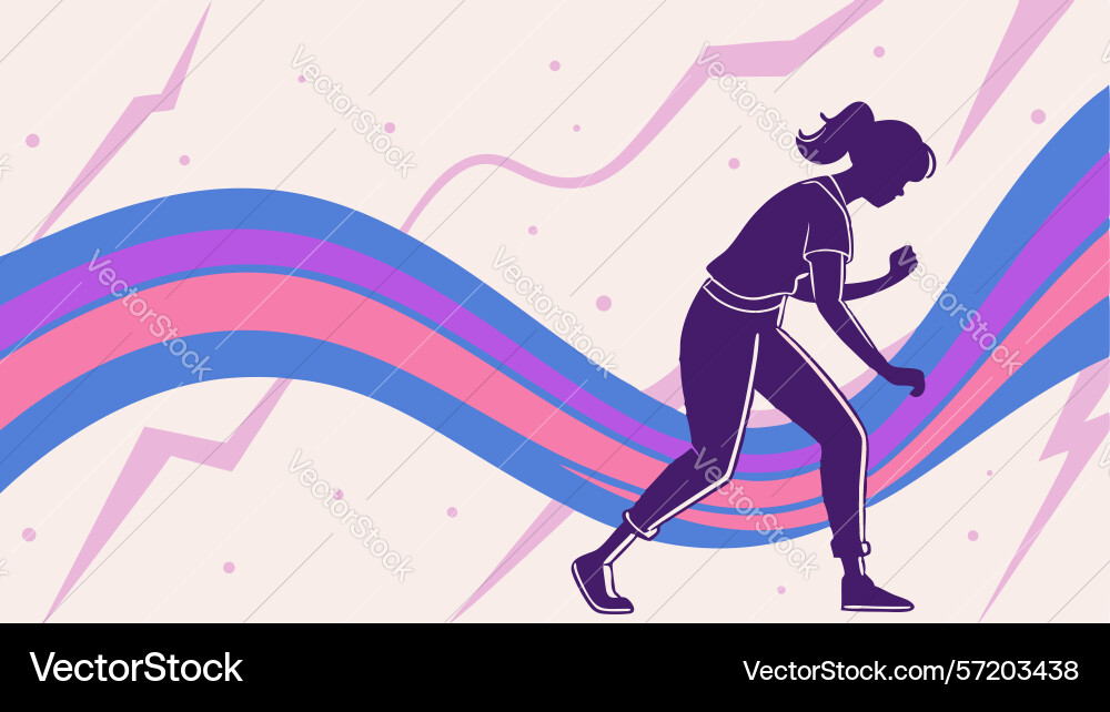 Person running in abstract colorful waves design vector image