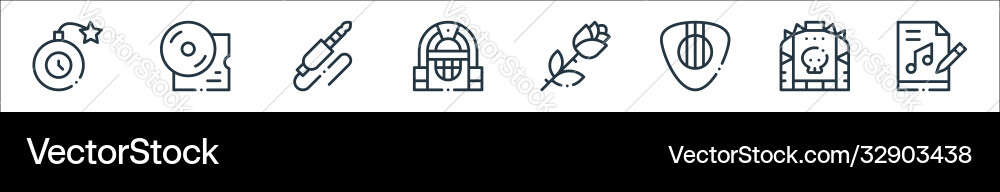 Rock n roll line icons linear set quality Rock n roll line icons linear set quality Vector Image