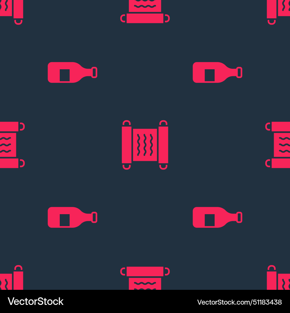 Set bottle of wine and papyrus scroll on seamless Set bottle of wine and papyrus scroll on seamless Vector Image