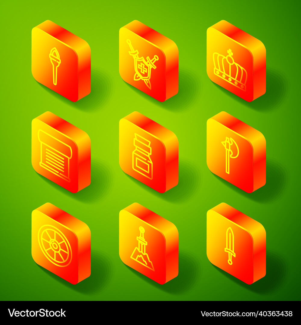 Set line torch flame medieval shield with swords Set line torch flame medieval shield with swords Vector Image