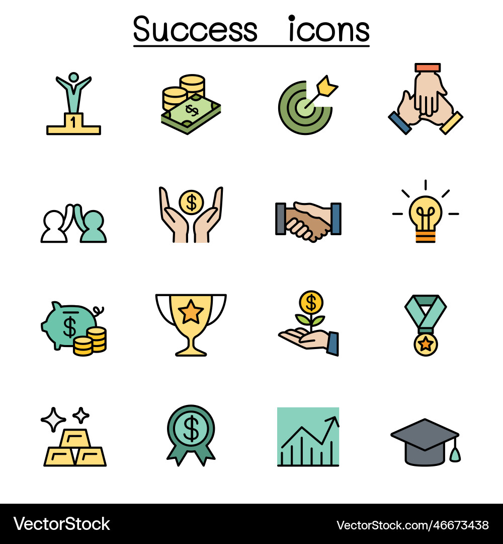 Success color line icon set Vector Image