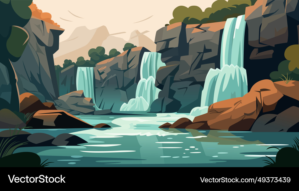 Cartoon waterfall landscape background card poster Cartoon waterfall landscape background card poster vector image