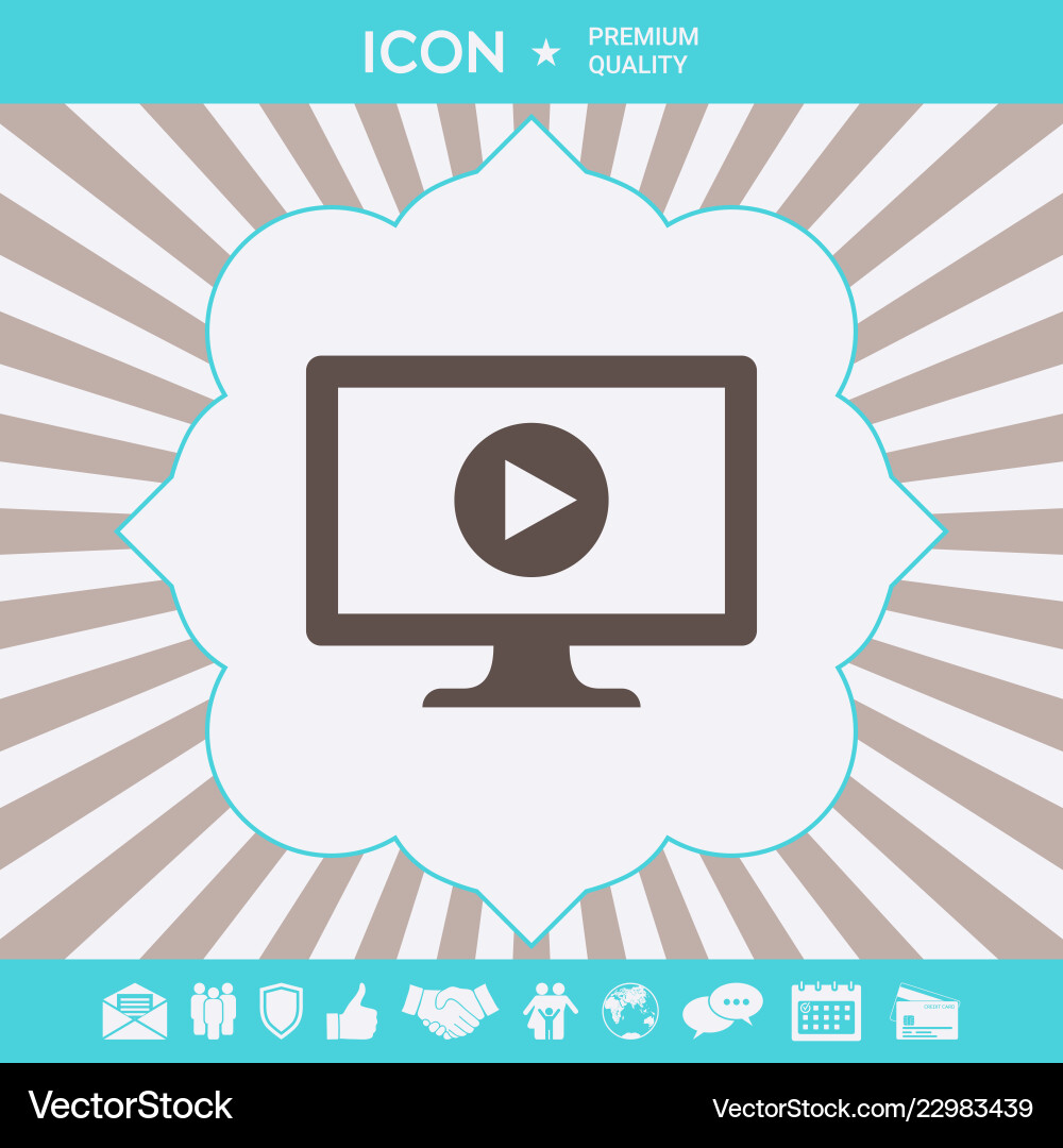 Computer with Play Button Icon Vector Image