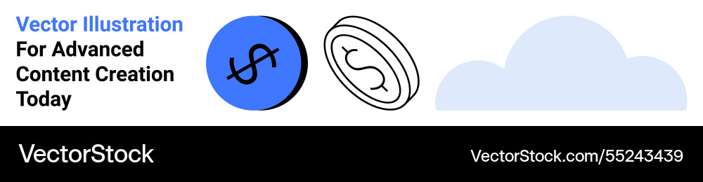 Dollar coin icon with cloud element representing Vector Image