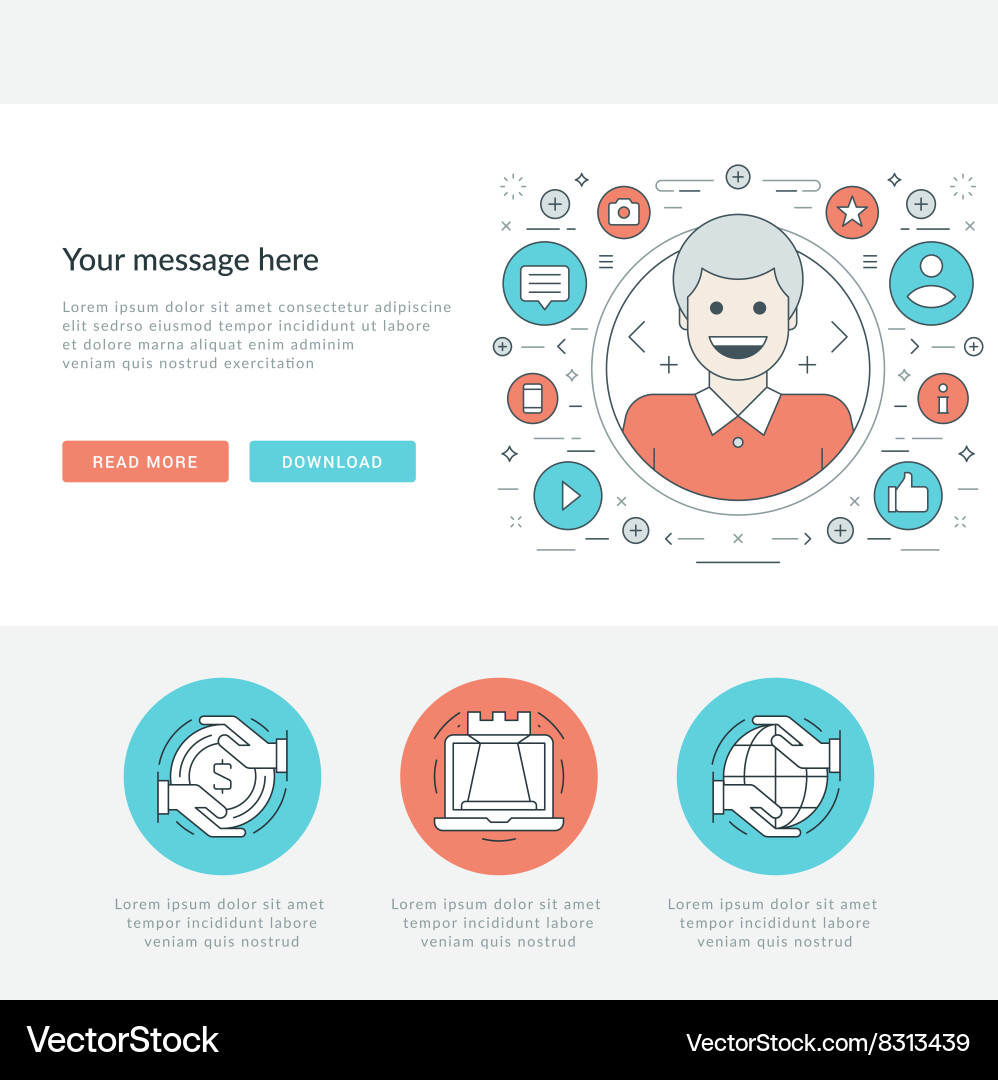 Flat line business concept web site header Vector Image
