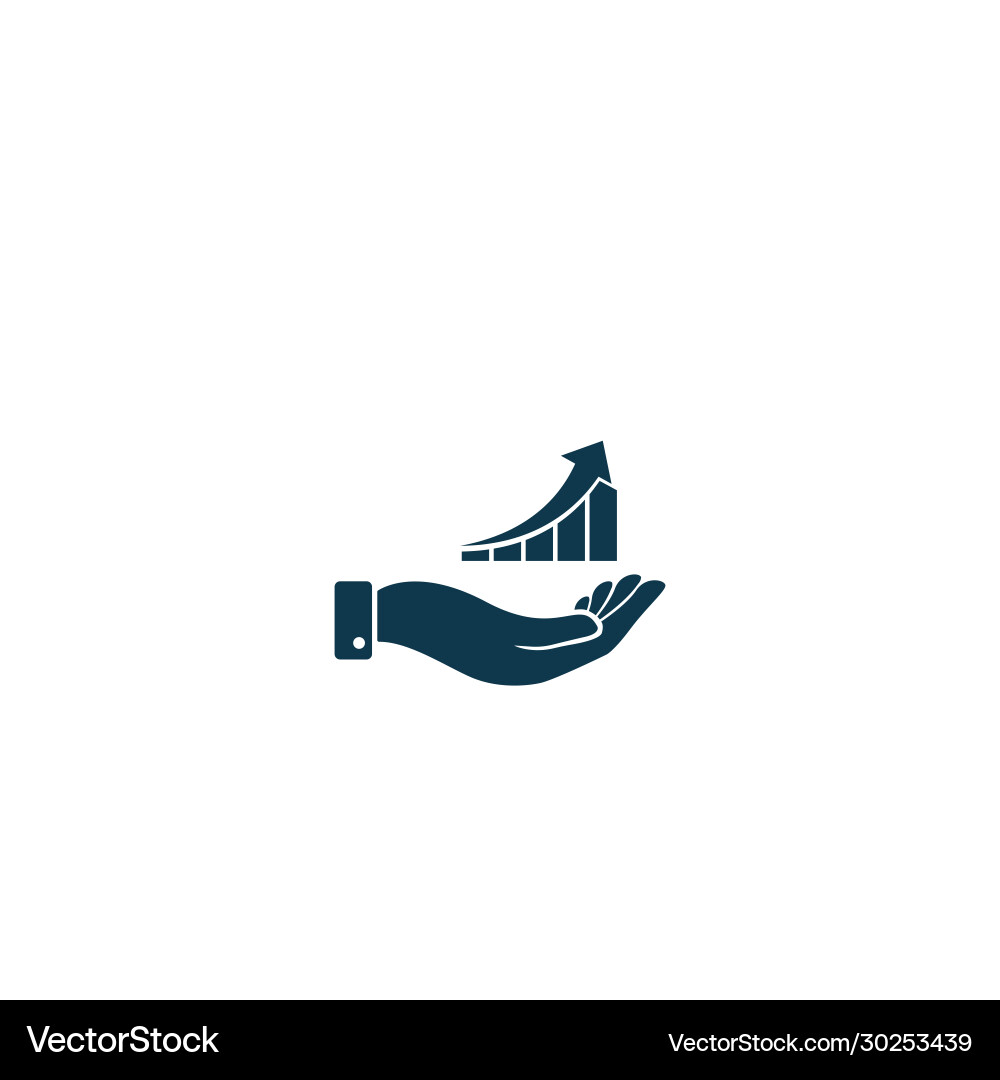 Graph with up arrow in hand symbol Graph with up arrow in hand symbol Vector Image