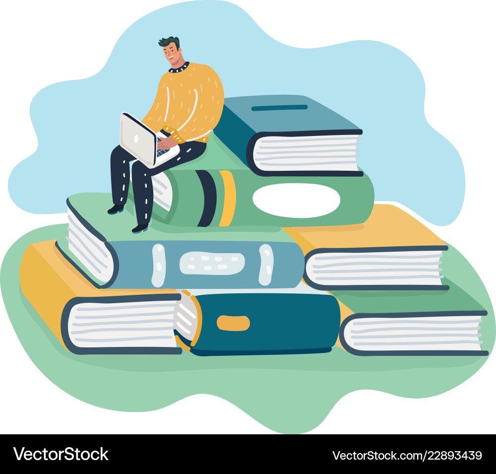 Man Reading on Stack of Books vector image