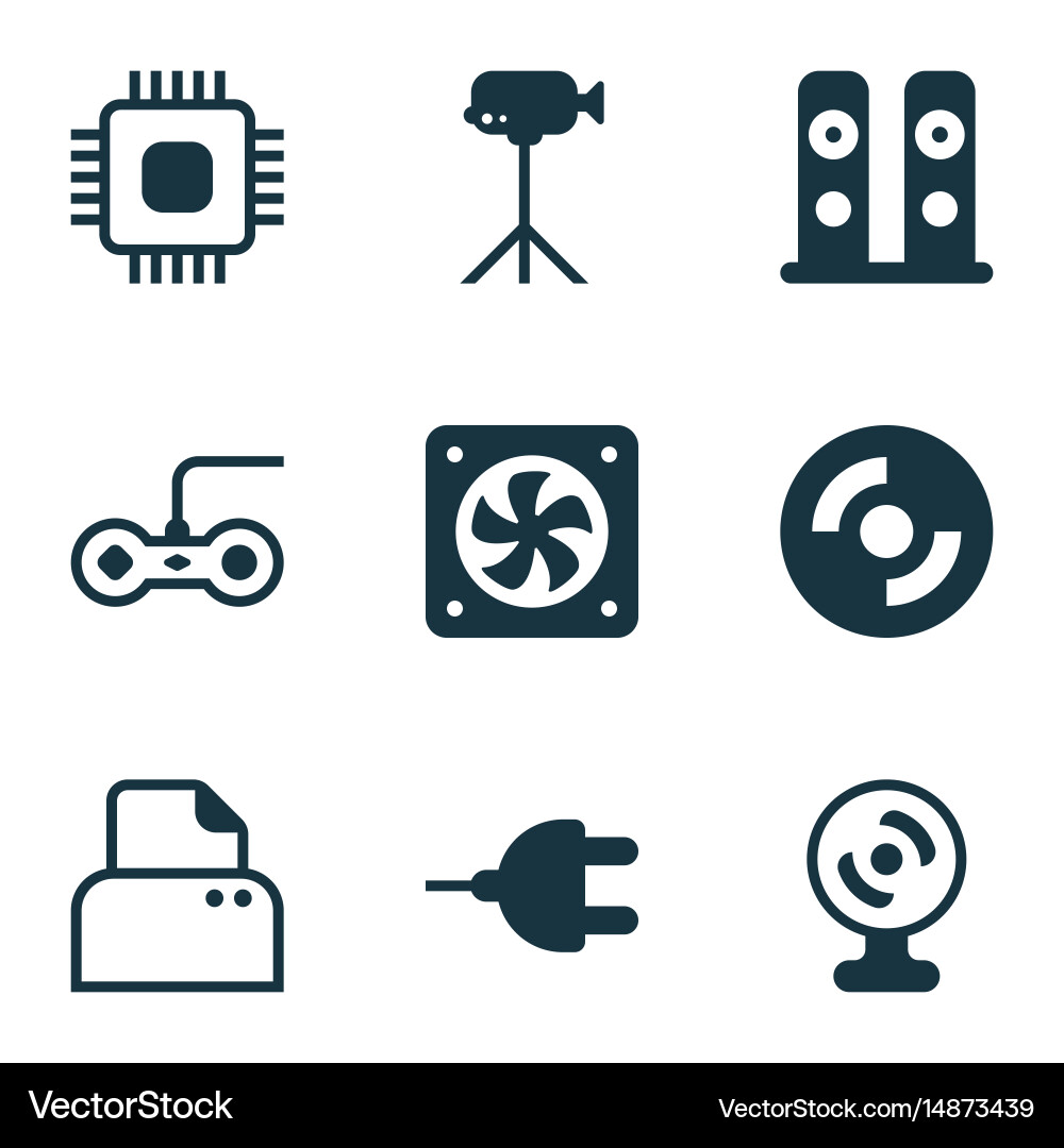 Set of 9 computer hardware icons includes blank vector image
