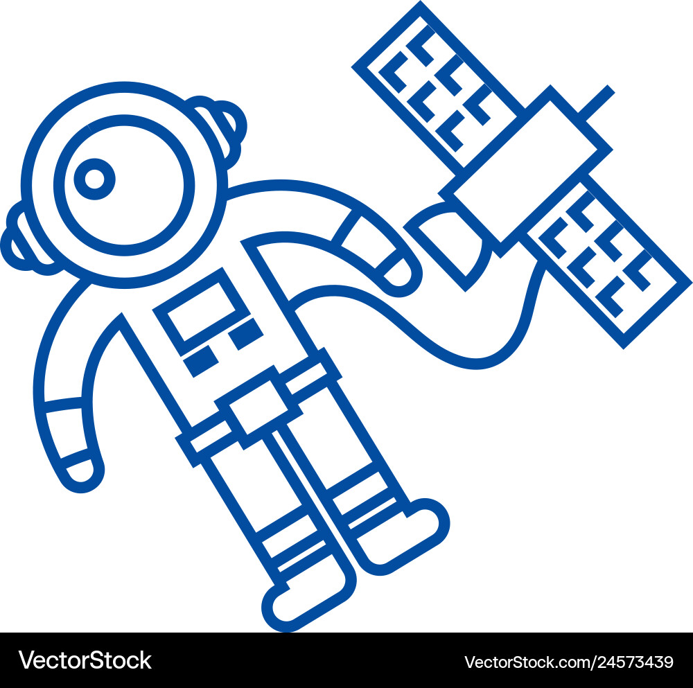 Spaceman in space with spaceship line icon concept Spaceman in space with spaceship line icon concept vector image