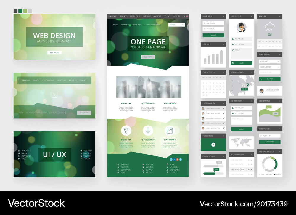 Website design template and interface elements vector image