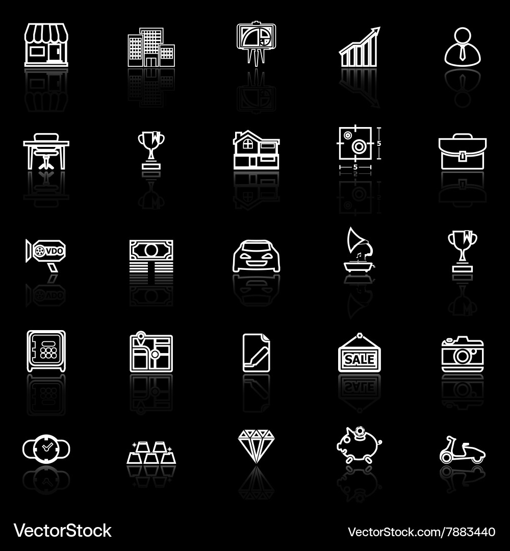 Asset and property line icons with reflect vector image