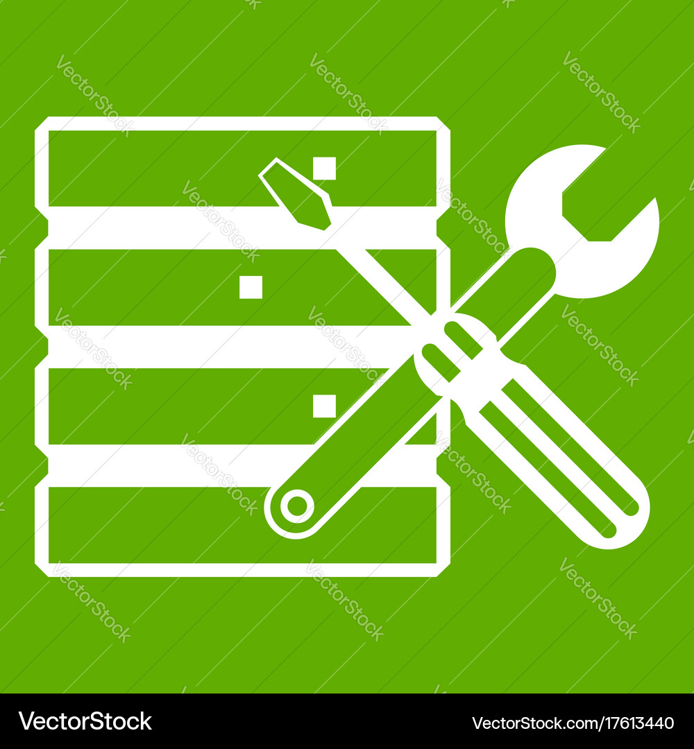 Database with screwdriverl and spanner icon green Vector Image
