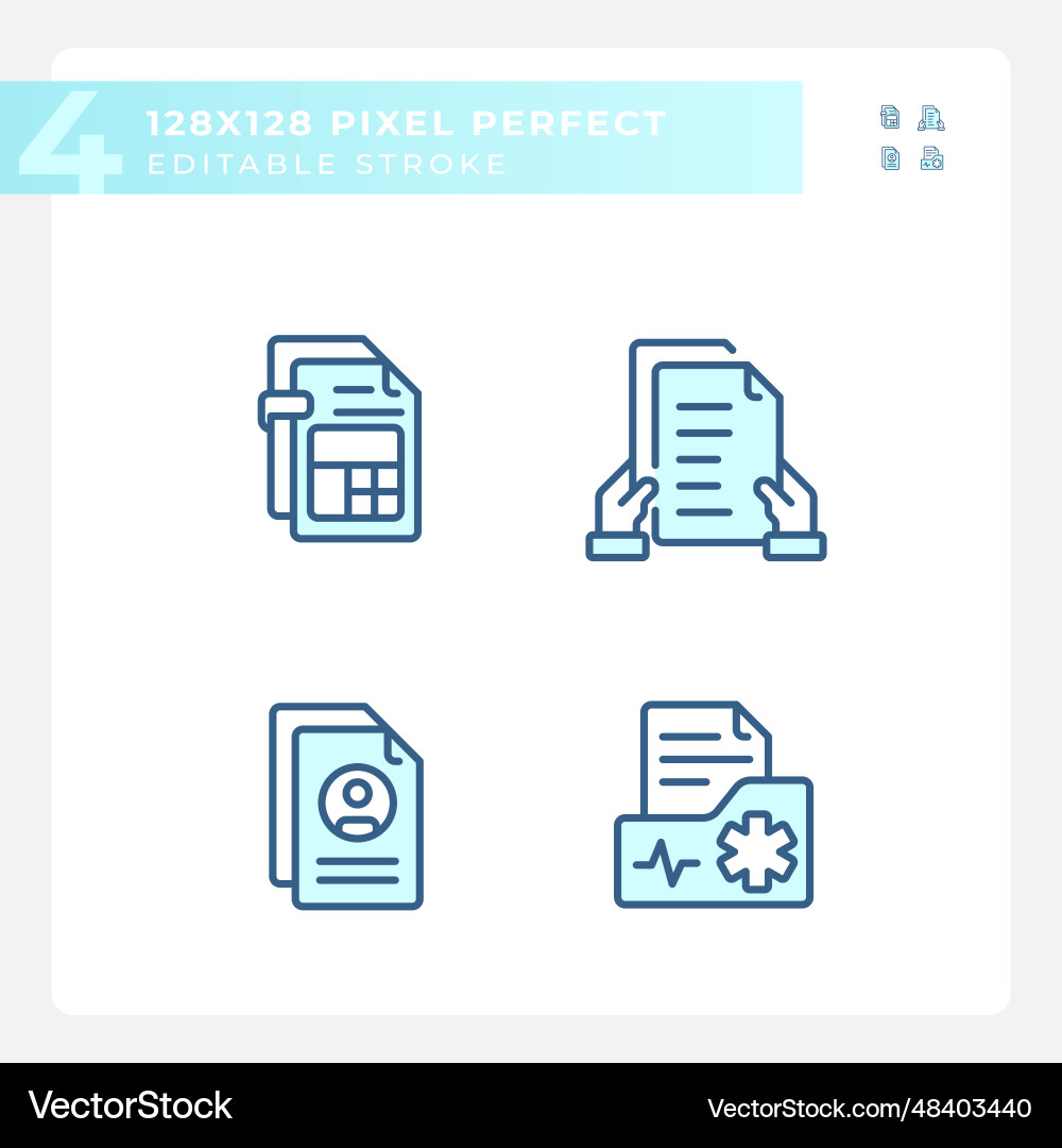 Editable pixel perfect document icons set Editable pixel perfect document icons set vector image