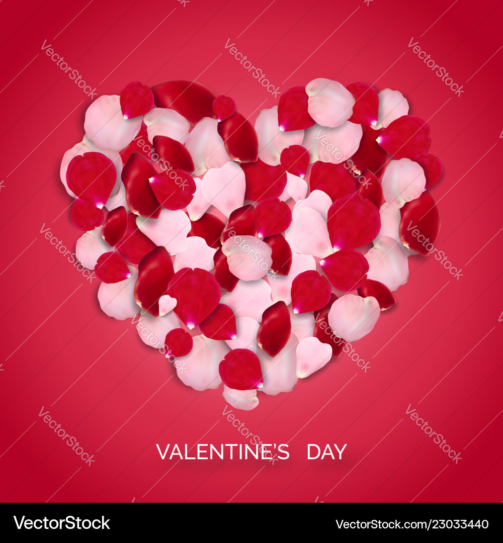 Heart shape of pink and red realistic rose petals Heart shape of pink and red realistic rose petals vector image