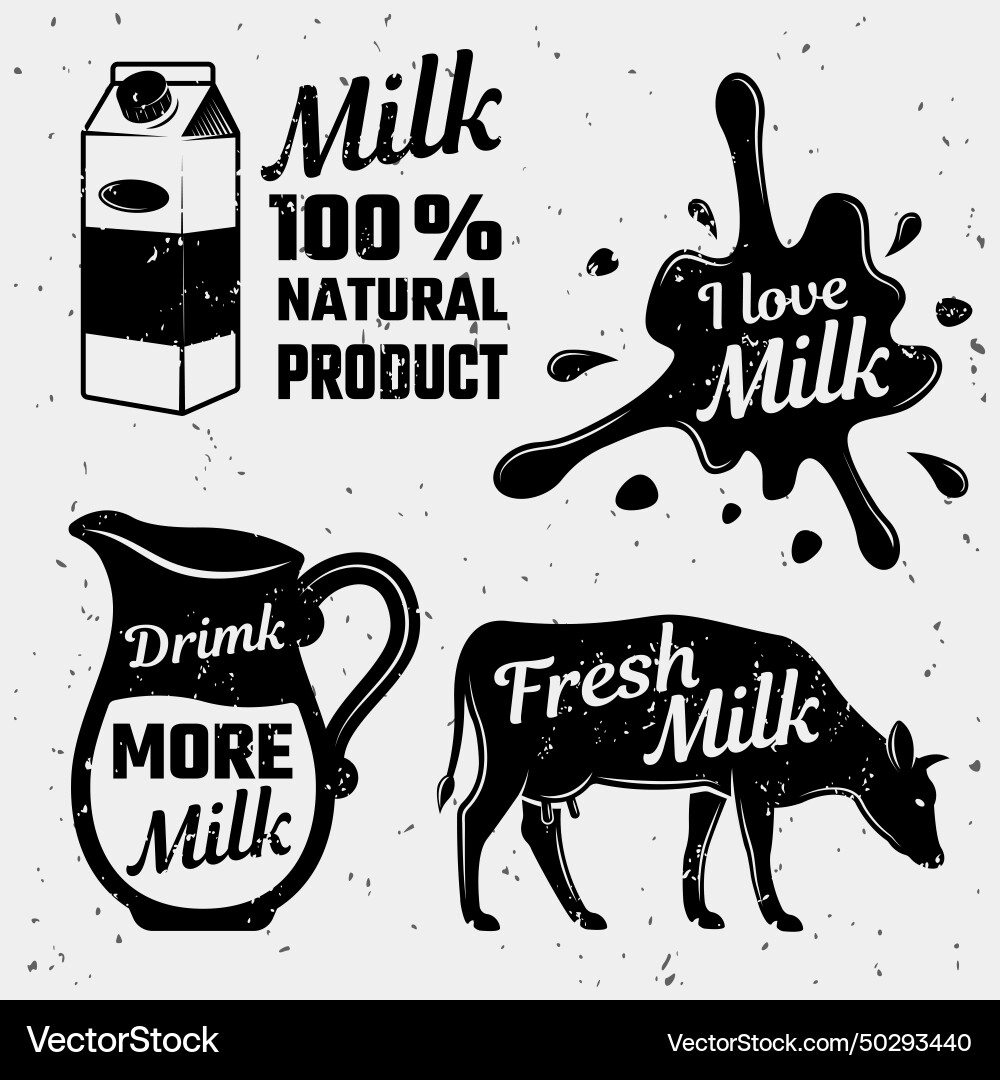 Quotes about milk monochrome set Quotes about milk monochrome set vector image