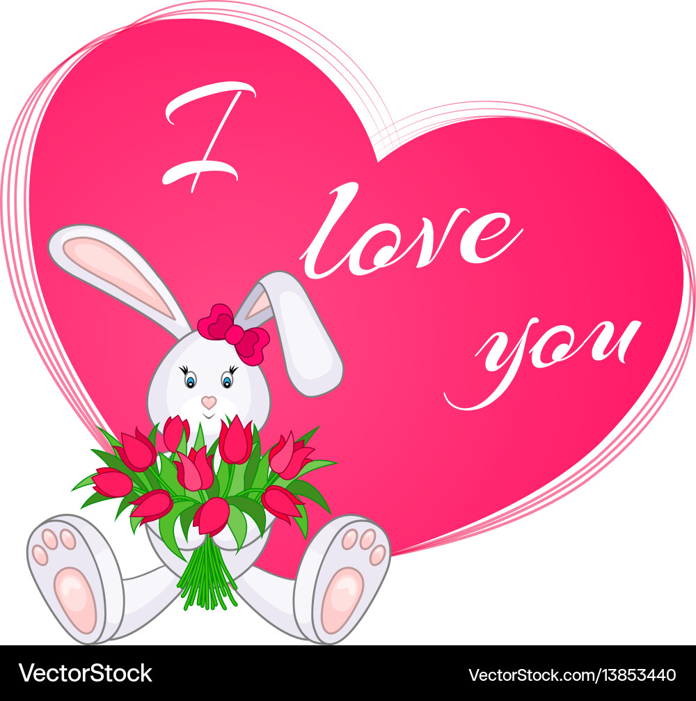 Süße kleine Hase mit Bouquet von Tulpen Süße kleine Hase mit Bouquet von Tulpen vektorbild