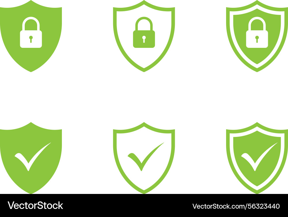 Security shield icon set with lock and checkmark Security shield icon set with lock and checkmark vector image