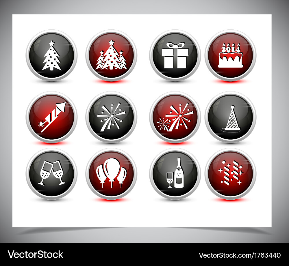 Set of color new year buttons vector image
