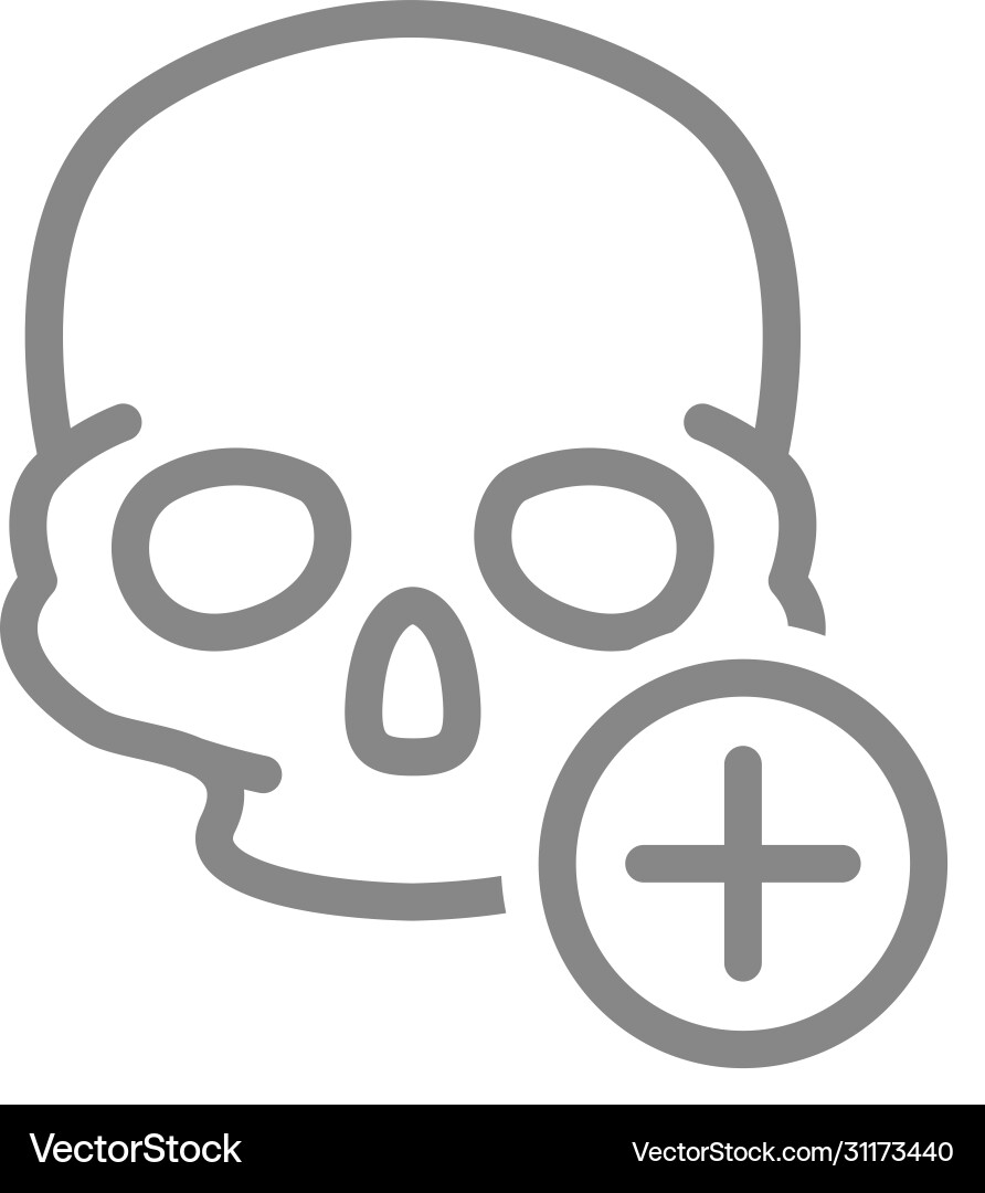 Skull with plus line icon bone structure vector image