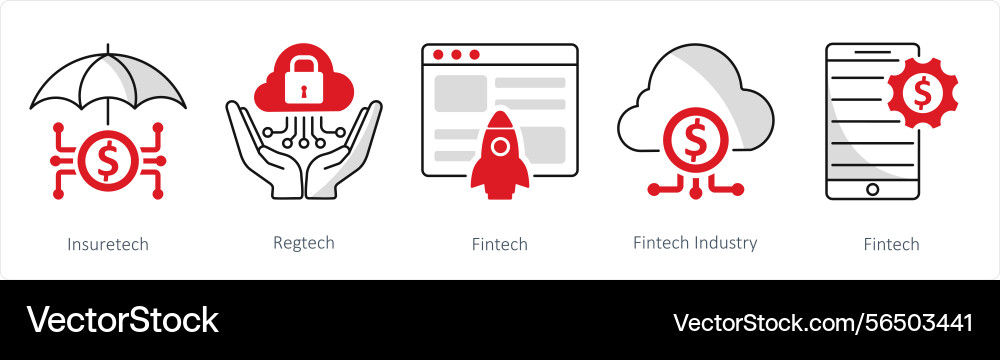 A set of 5 blockchain icons as insuretech regtech vector image