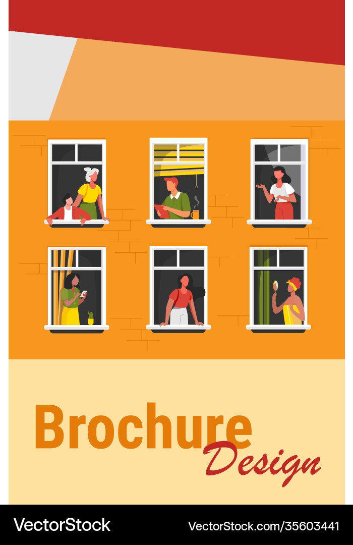 Apartment building with people in open window vector image