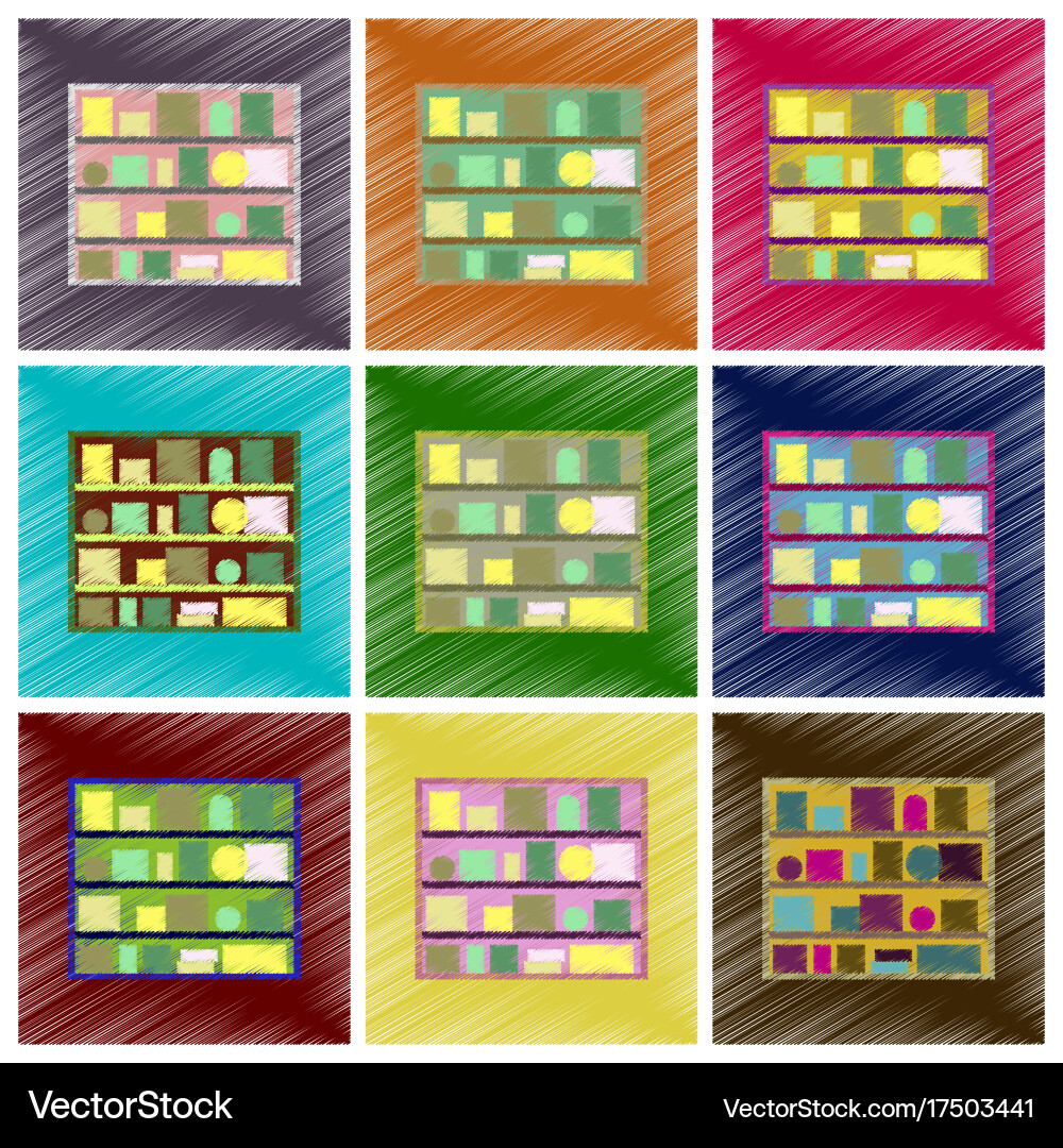 Assembly flat shading style icons bookshelf vector image