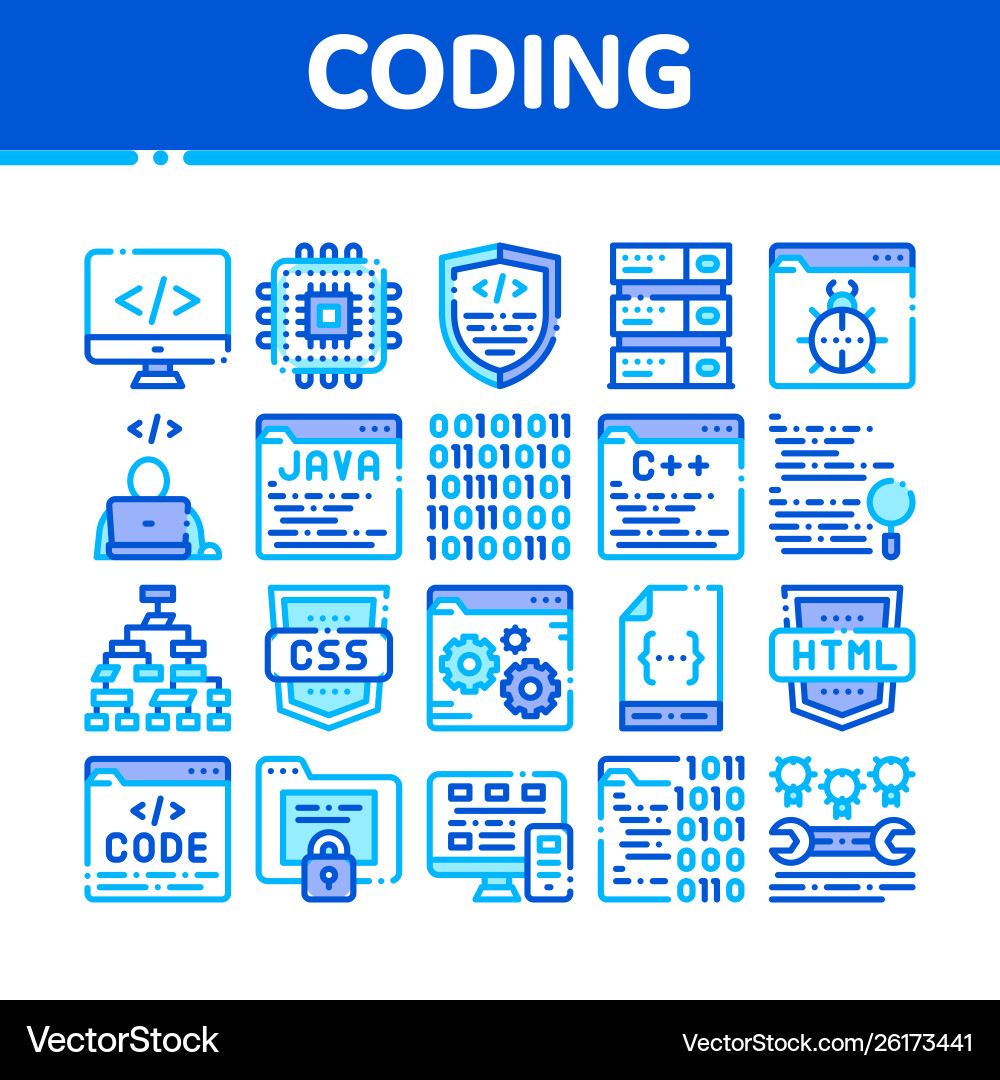 Binary Coding Icons Set vector image