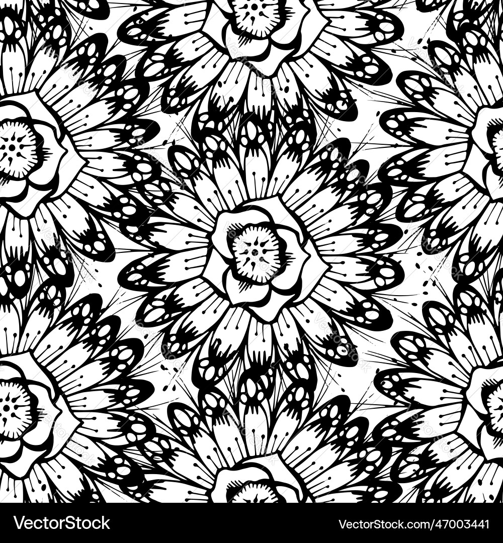 Hand gezeichnete monochrome Blüten in nahtlosem Muster Hand gezeichnete monochrome Blüten in nahtlosem Muster vektorbild
