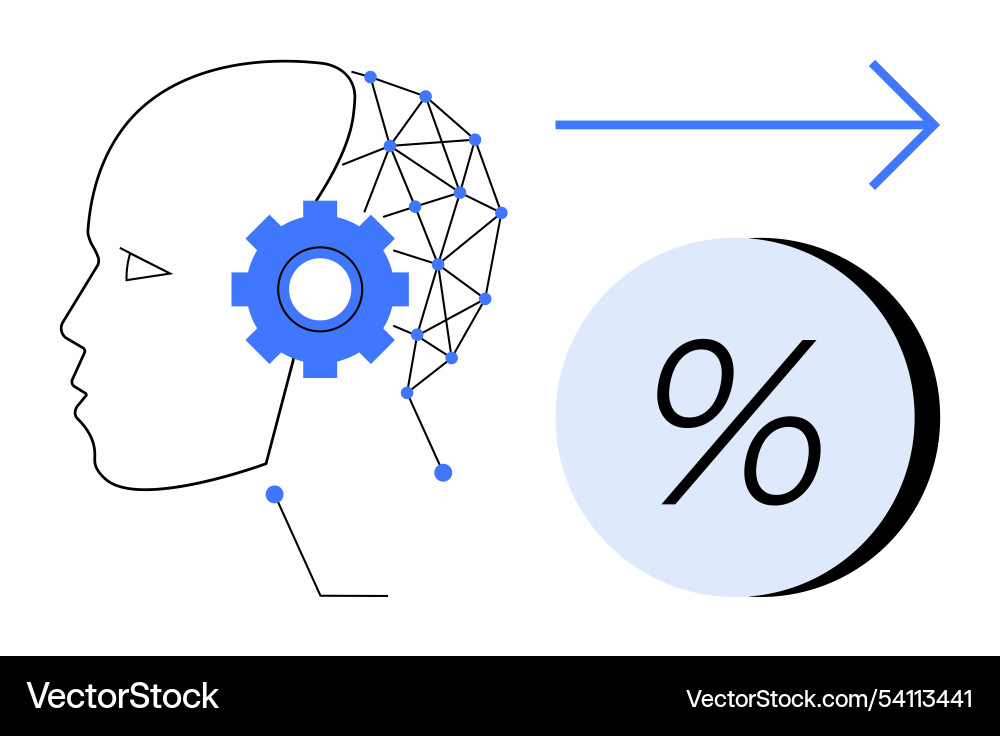 Human head with gears and network nodes connected Vector Image