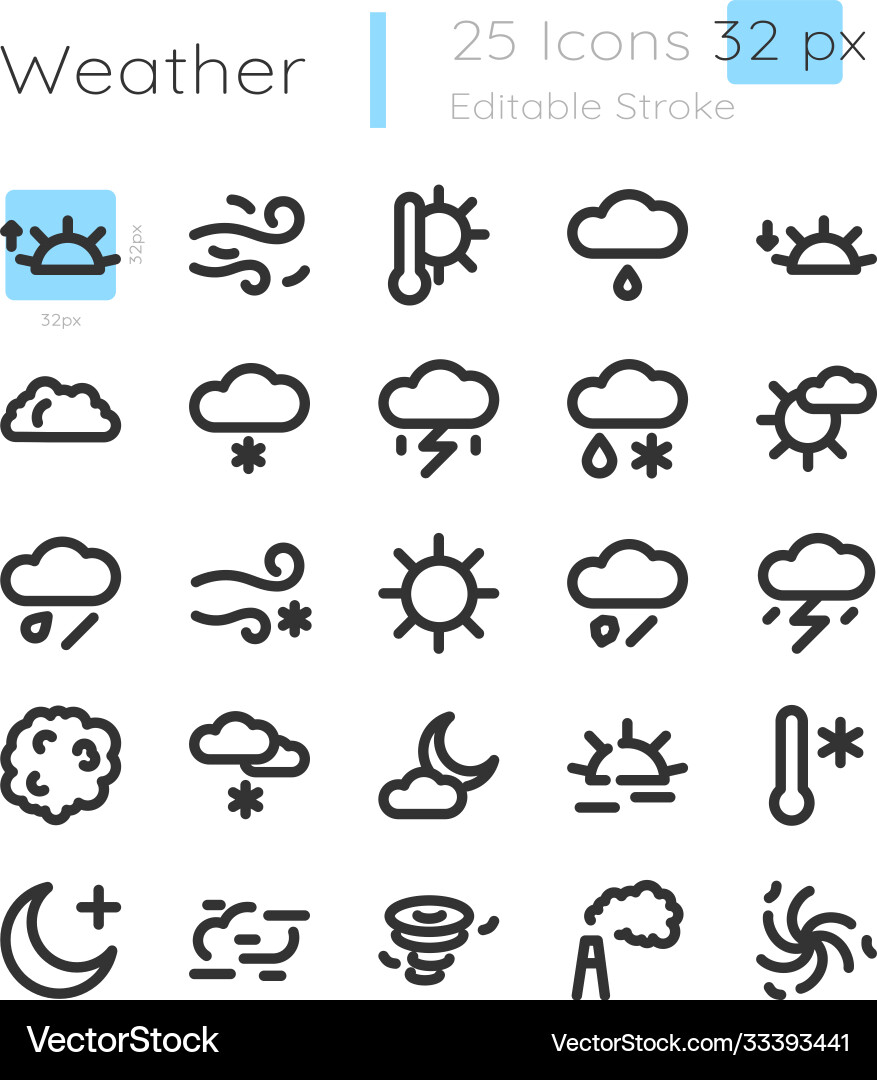 Meteorological forecast linear icons set Meteorological forecast linear icons set Vector Image
