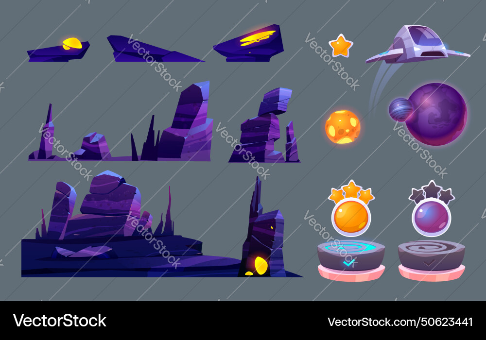 Outer space game level ui design creation kit Vector Image