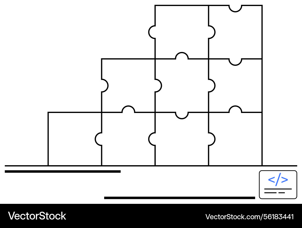 Puzzle pieces forming a staircase with coding tag Puzzle pieces forming a staircase with coding tag vector image