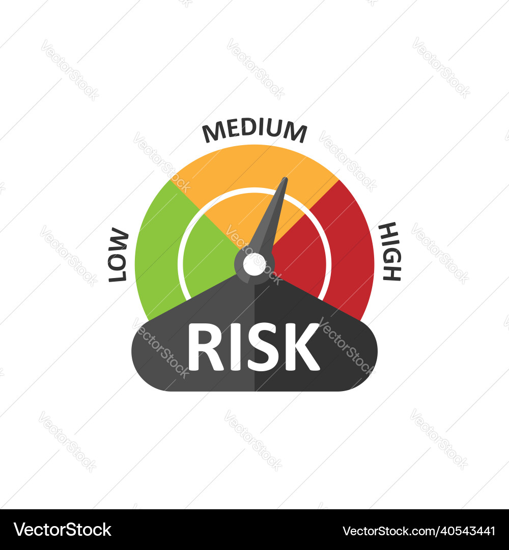 Risk meter icon in flat style rating indicator Risk meter icon in flat style rating indicator vector image