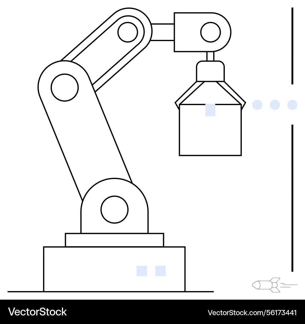 Robotic arm handling an object in minimalistic Robotic arm handling an object in minimalistic vector image