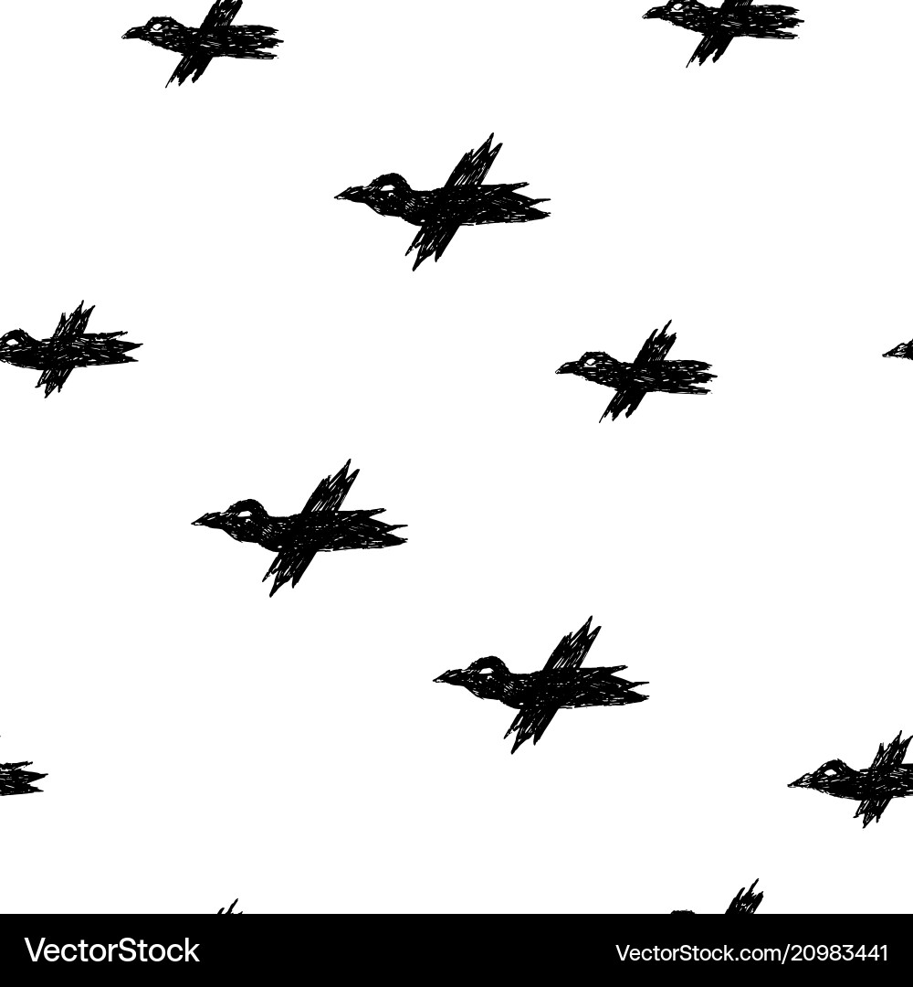 Seamless pattern with black sketch crows Seamless pattern with black sketch crows vector image