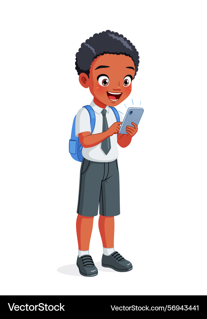 Smiling Boy Using Smartphone vector image