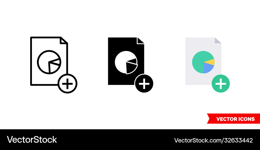Add pie chart report icon 3 types isolated Add pie chart report icon 3 types isolated Vector Image