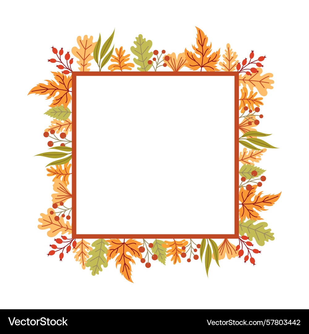 Autumn frame with leaves branches and berries Vector Image