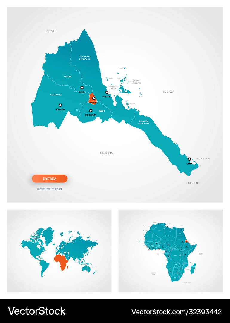 Bearbeitbare Vorlagenkarte eritrea mit Marken vektorbild