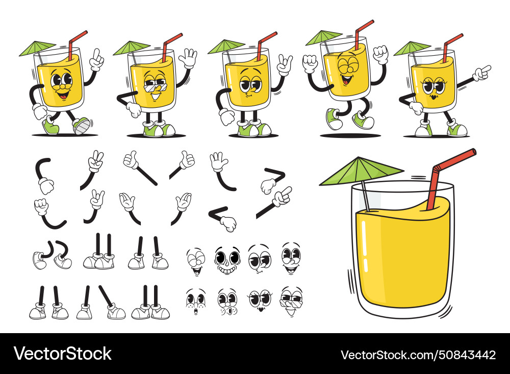 Cartoon groovy Glas Tasse Cocktail Sommer trinken Cartoon groovy Glas Tasse Cocktail Sommer trinken vektorbild