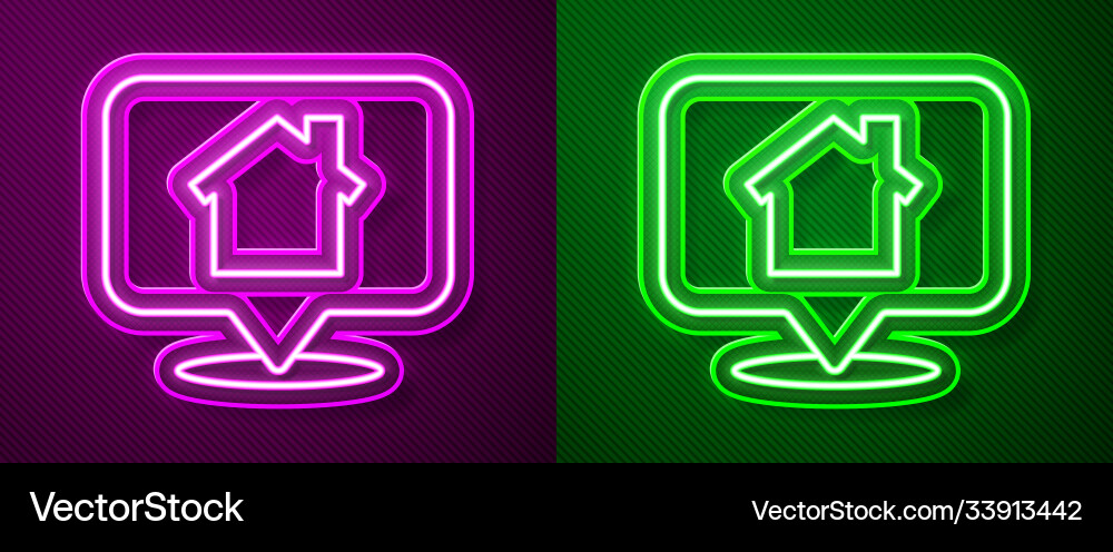 Glowing neon line map pointer with house icon Glowing neon line map pointer with house icon vector image