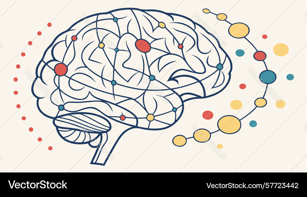 Human brain with connected nodes symbolizing ai vector image