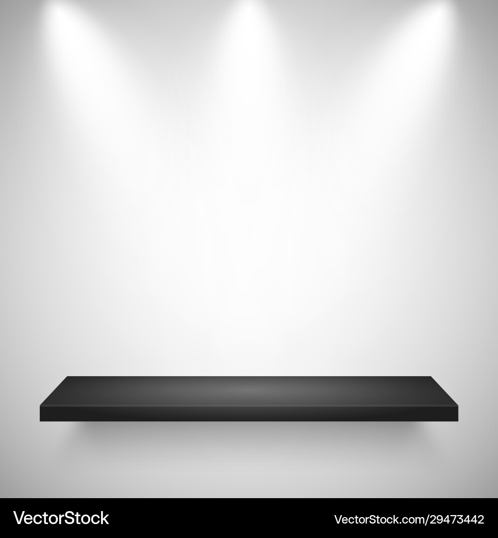 Illuminated realistic wall shelf empty store rack Illuminated realistic wall shelf empty store rack vector image