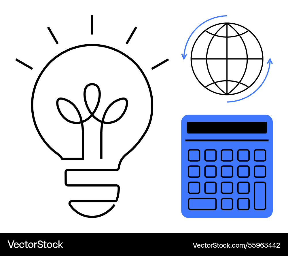 Lightbulb calculator and globe highlighting Vector Image
