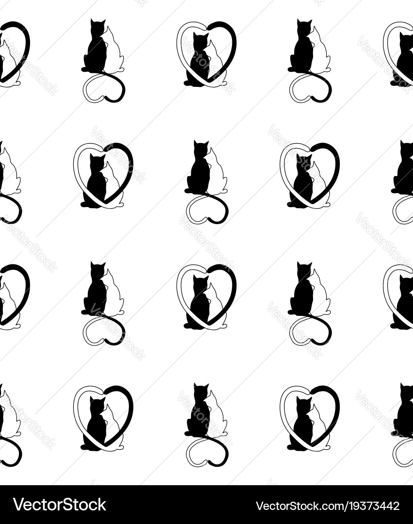 Seamless pattern from cat couple with shape heart vector image