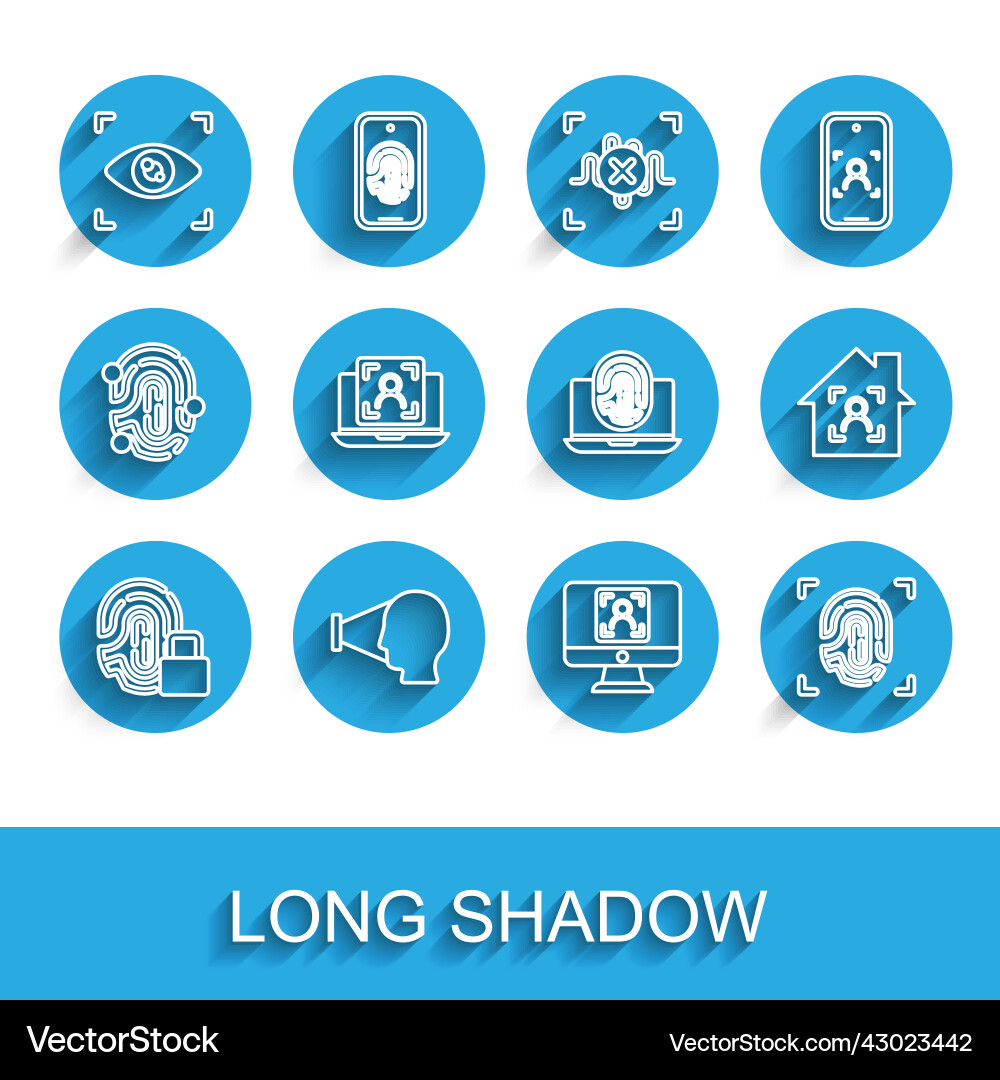 Set line fingerprint with lock face recognition Set line fingerprint with lock face recognition vector image