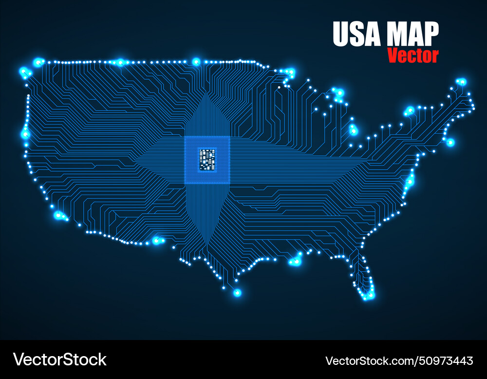 Abstract map usa with cpu glowing circuit board Vector Image